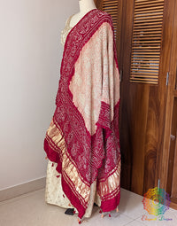 Peach Red Gaji Silk Bandhani Dupatta – Bandhani Saree Online India | Elegantt Drapes