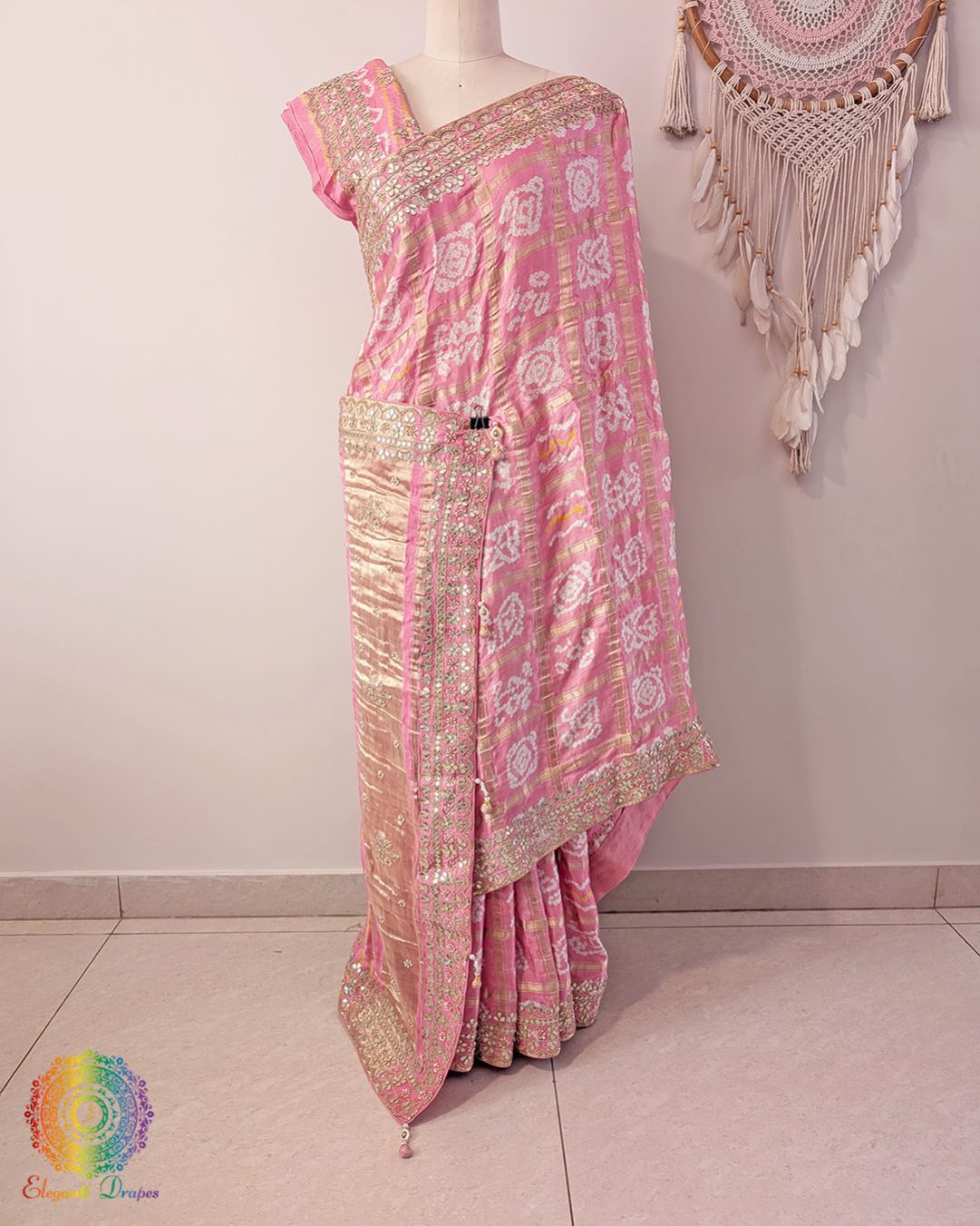 Peach Gaji Gharchola Gota Patti Saree – Handloom Saree Online India | Elegantt Drapes
