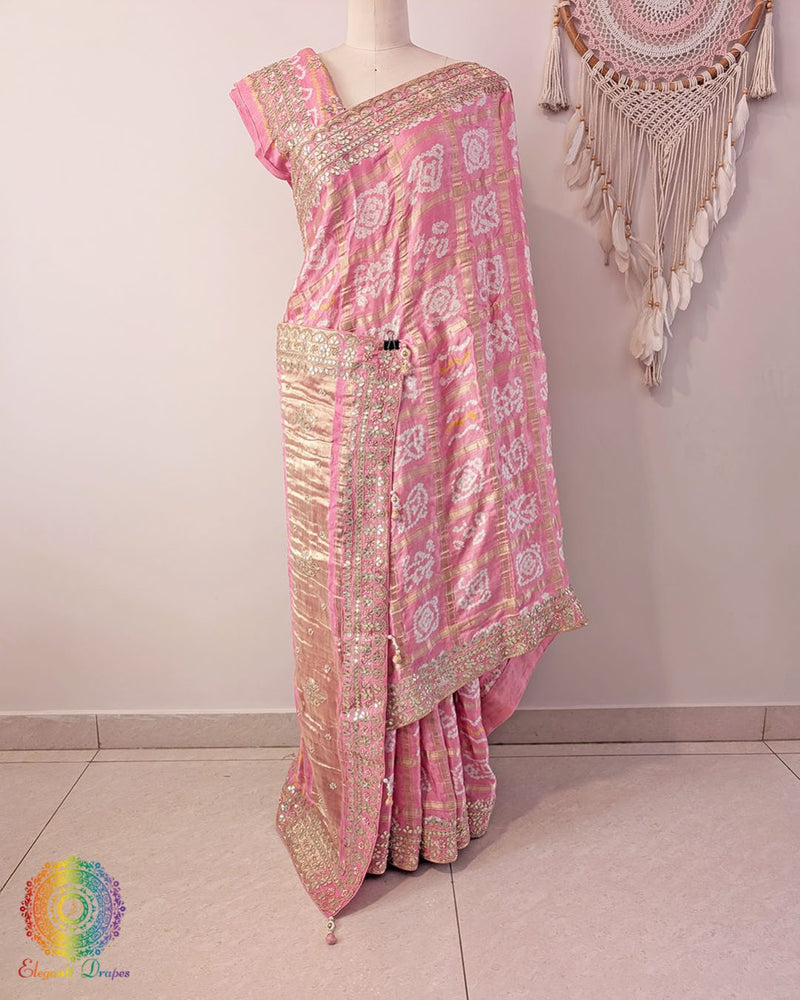 Peach Gaji Gharchola Gota Patti Saree – Handloom Saree Online India | Elegantt Drapes