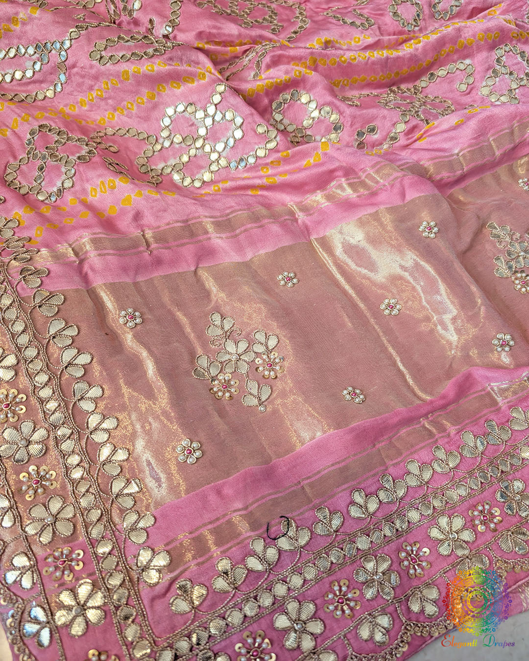 Peach Gaji Gharchola Gota Patti Saree – Handloom Saree Online India | Elegantt Drapes