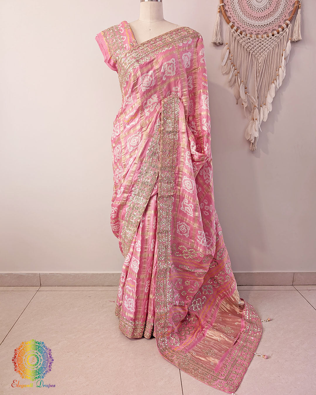 Peach Gaji Gharchola Gota Patti Saree
