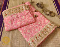 Pale Peach Banarasi Pure Georgette Gota Embroidered Saree – Handloom Saree Online India | Elegantt Drapes