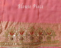 Pale Peach Banarasi Pure Georgette Gota Embroidered Saree – Handloom Saree Online India | Elegantt Drapes