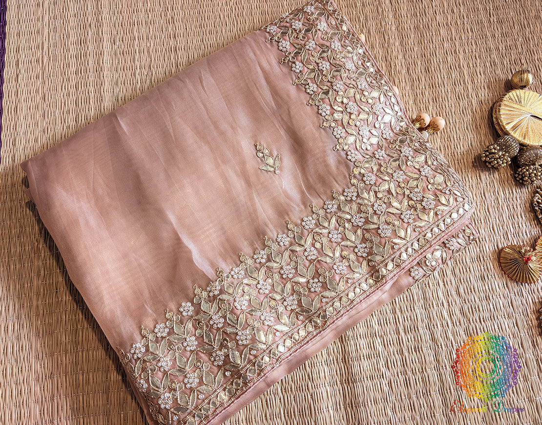 Pale Peach Tissue Organza Gota Patti Saree – Handloom Saree Online India | Elegantt Drapes