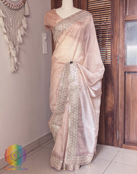 Pale Peach Tissue Organza Gota Patti Saree – Handloom Saree Online India | Elegantt Drapes