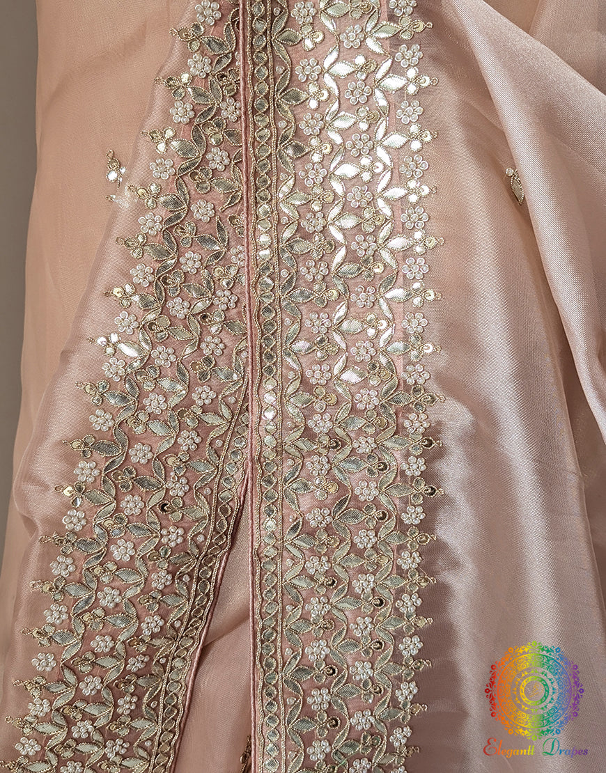 Pale Peach Tissue Organza Gota Patti Saree – Handloom Saree Online India | Elegantt Drapes