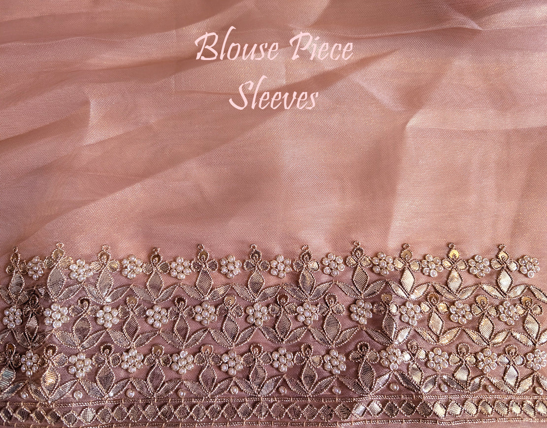 Pale Peach Tissue Organza Gota Patti Saree – Handloom Saree Online India | Elegantt Drapes