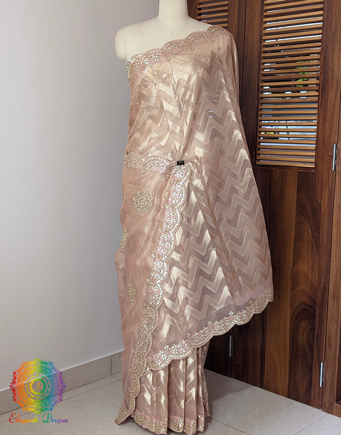 Peach Tissue Silk Gota Patti Handwork Saree – Handloom Saree Online India | Elegantt Drapes