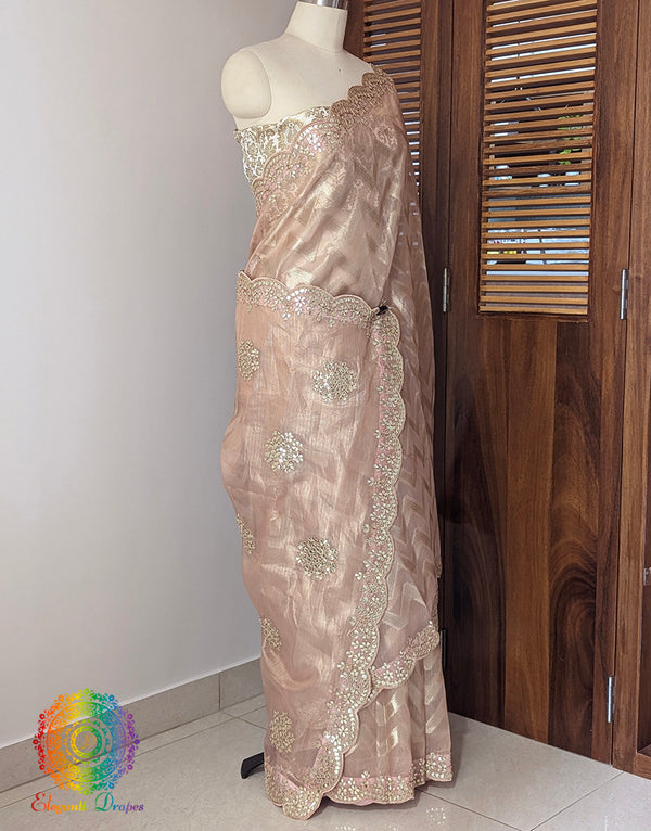 Peach Tissue Silk Gota Patti Handwork Saree – Handloom Saree Online India | Elegantt Drapes