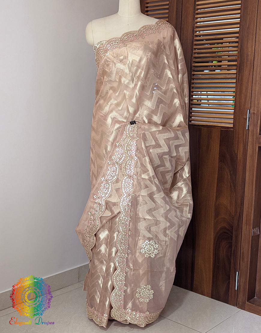 Peach Tissue Silk Gota Patti Handwork Saree – Handloom Saree Online India | Elegantt Drapes