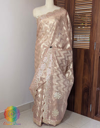 Peach Tissue Silk Gota Patti Handwork Saree – Handloom Saree Online India | Elegantt Drapes