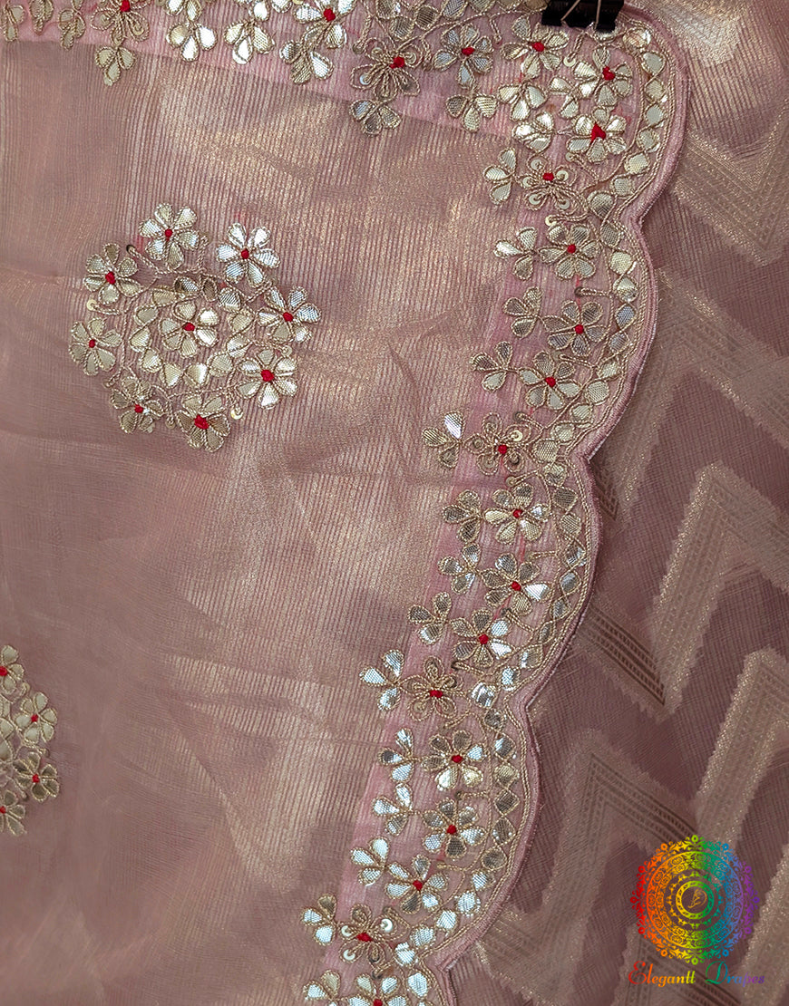 Peach Tissue Silk Gota Patti Handwork Saree – Handloom Saree Online India | Elegantt Drapes