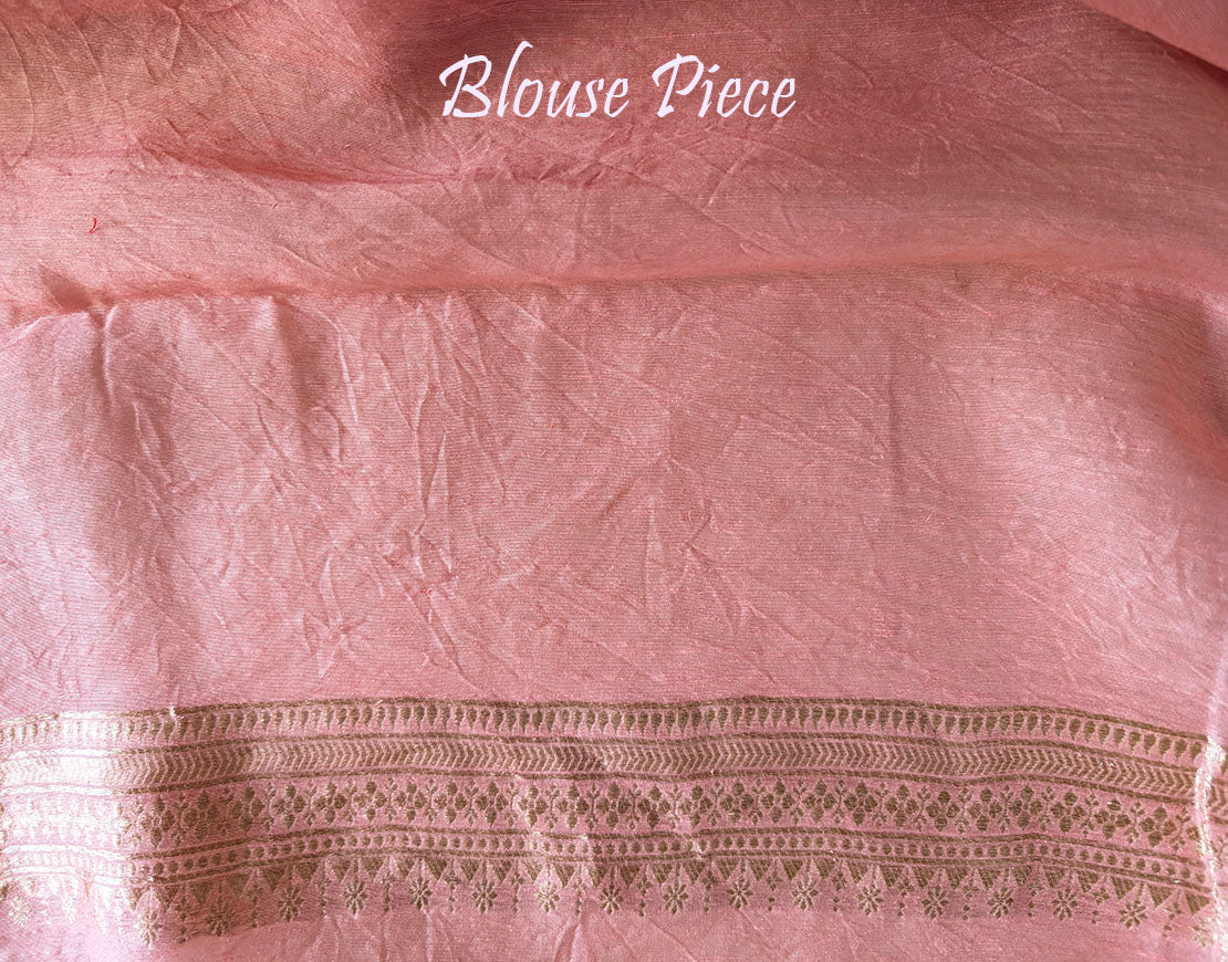 Peach Banarasi Handloom Pure Linen Saree – Handloom Saree Online India | Elegantt Drapes