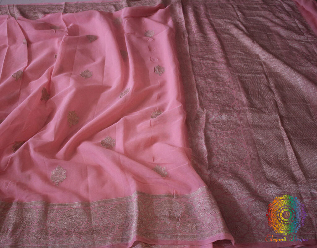 Pale Peach Banarasi Handloom Georgette Kadhuwa Saree – Handloom Saree Online India | Elegantt Drapes