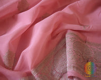 Pale Peach Banarasi Handloom Georgette Kadhuwa Saree – Handloom Saree Online India | Elegantt Drapes