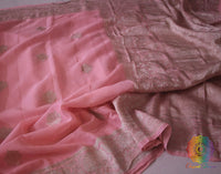 Pale Peach Banarasi Handloom Georgette Kadhuwa Saree – Handloom Saree Online India | Elegantt Drapes