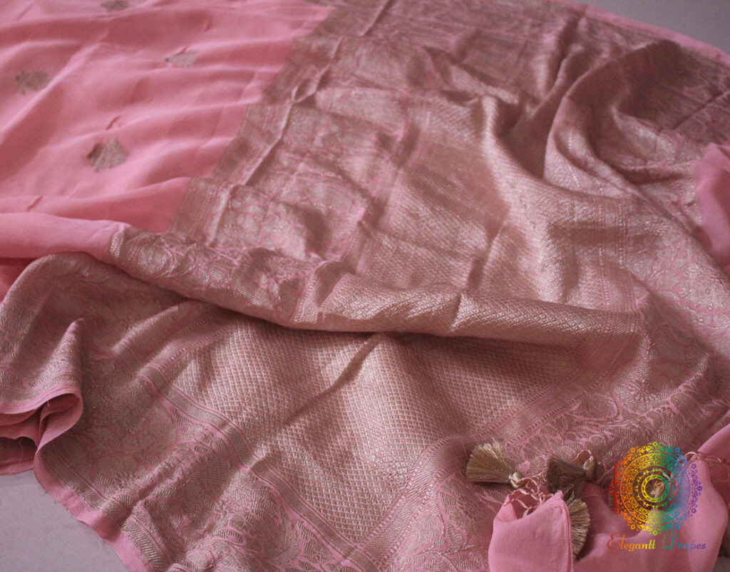 Pale Peach Banarasi Handloom Georgette Kadhuwa Saree – Handloom Saree Online India | Elegantt Drapes