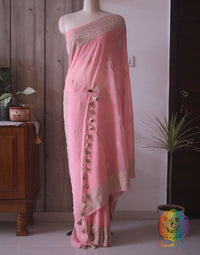 Pale Peach Banarasi Handloom Georgette Kadhuwa Saree – Handloom Saree Online India | Elegantt Drapes