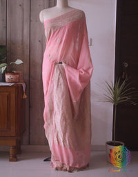 Pale Peach Banarasi Handloom Georgette Kadhuwa Saree – Handloom Saree Online India | Elegantt Drapes