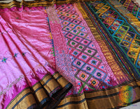 Pink Black Pure Ilkal Silk Lambani Handwork Saree – Ilkal Handloom Saree Online India | Elegantt Drapes