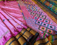 Pink Black Pure Ilkal Silk Lambani Handwork Saree – Ilkal Handloom Saree Online India | Elegantt Drapes