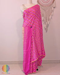 Pink Pure Gajji Silk Bandhani Saree 2 – Bandhani Saree Online India | Elegantt Drapes