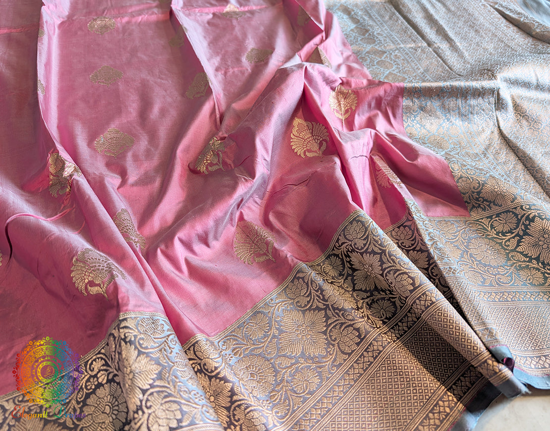 Pink Pure Banarasi Handloom Katan Silk Saree 2 – Handloom Saree Online India | Elegantt Drapes