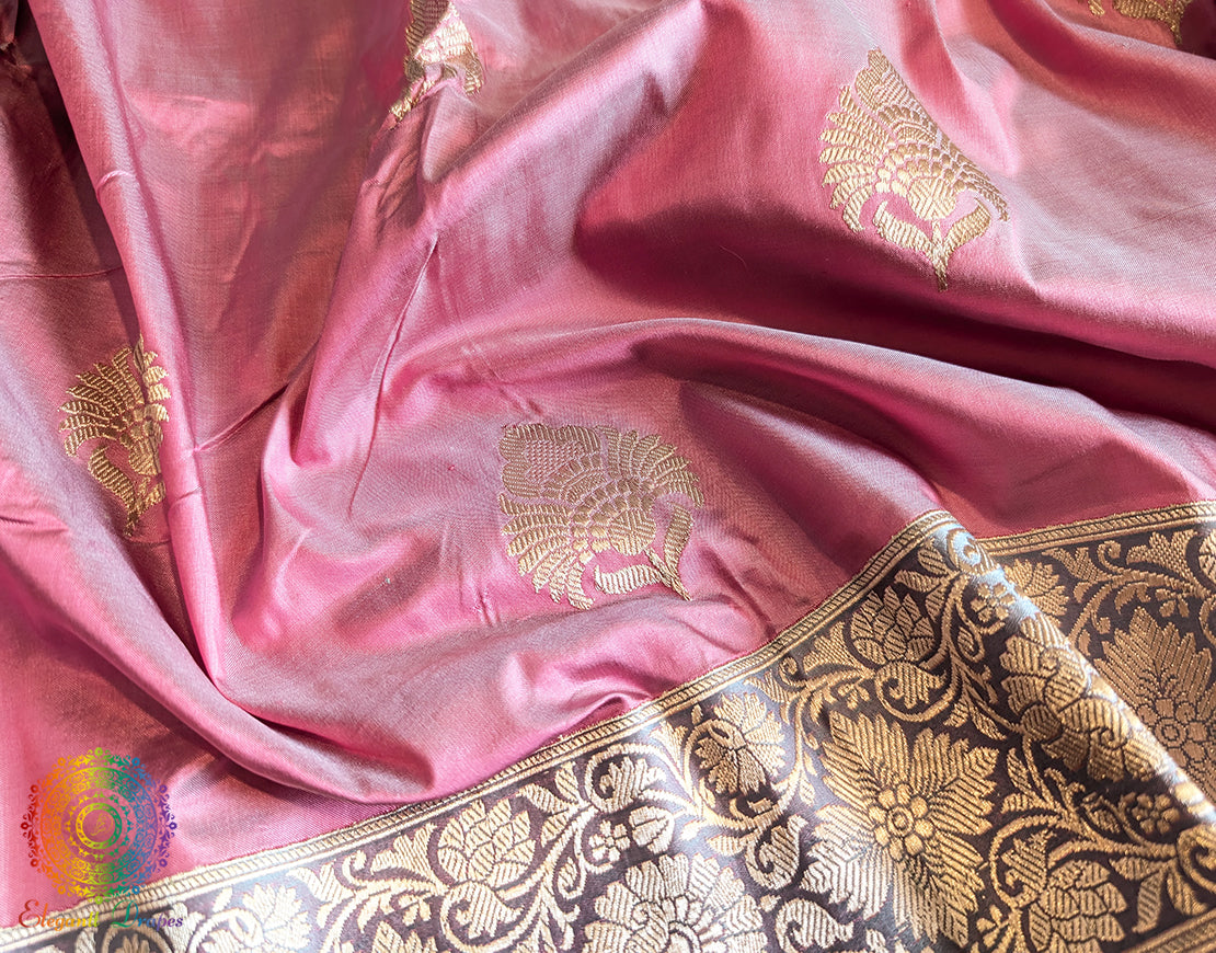 Pink Pure Banarasi Handloom Katan Silk Saree 2 – Handloom Saree Online India | Elegantt Drapes