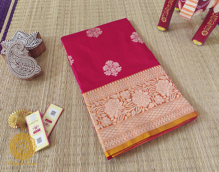Pink Mustard Pure Banarasi Handloom Katan Silk Saree – Handloom Saree Online India | Elegantt Drapes