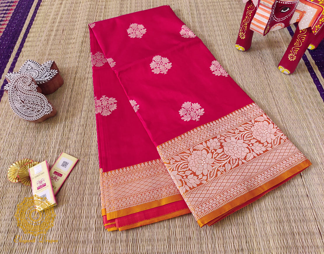 Pink Mustard Pure Banarasi Handloom Katan Silk Saree – Handloom Saree Online India | Elegantt Drapes