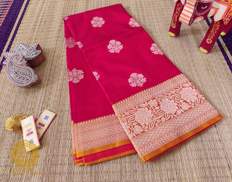 Pink Mustard Pure Banarasi Handloom Katan Silk Saree – Handloom Saree Online India | Elegantt Drapes