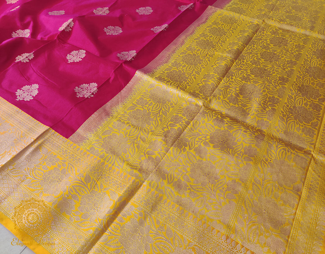 Pink Mustard Pure Banarasi Handloom Katan Silk Saree – Handloom Saree Online India | Elegantt Drapes