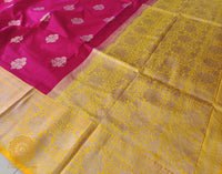 Pink Mustard Pure Banarasi Handloom Katan Silk Saree – Handloom Saree Online India | Elegantt Drapes