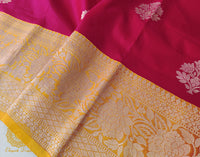 Pink Mustard Pure Banarasi Handloom Katan Silk Saree – Handloom Saree Online India | Elegantt Drapes