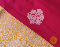 Pink Mustard Pure Banarasi Handloom Katan Silk Saree – Handloom Saree Online India | Elegantt Drapes