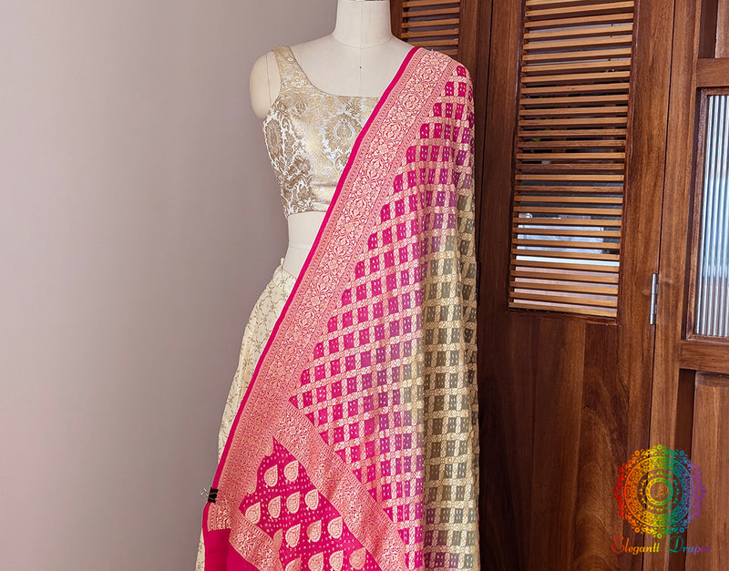 Pink Olive Banarasi Bandhani Georgette Dupatta – Bandhani Saree Online India | Elegantt Drapes