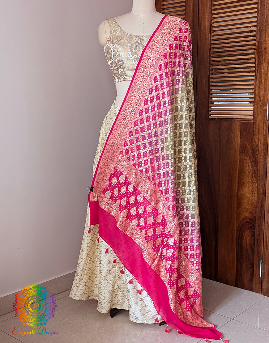 Pink Olive Banarasi Bandhani Georgette Dupatta – Bandhani Saree Online India | Elegantt Drapes