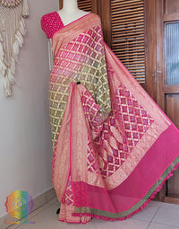 Pink Olive Banarasi Bandhani Khaddi Georgette Saree – Bandhani Saree Online India | Elegantt Drapes