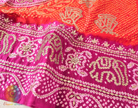 Pink Orange Gaji Silk Bandhani Gota Patti Handwork Dupatta