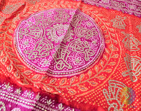 Pink Orange Gaji Silk Bandhani Gota Patti Handwork Dupatta