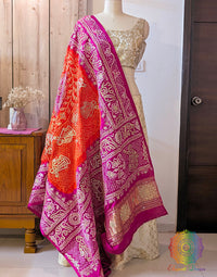 Pink Orange Gaji Silk Bandhani Gota Patti Handwork Dupatta