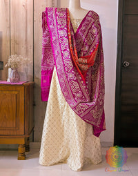 Pink Orange Gaji Silk Bandhani Gota Patti Handwork Dupatta