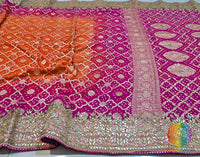 Pink Orange Banarasi Georgette Bandhani Gota Patti Saree – Bandhani Saree Online India | Elegantt Drapes