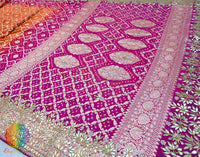Pink Orange Banarasi Georgette Bandhani Gota Patti Saree – Bandhani Saree Online India | Elegantt Drapes