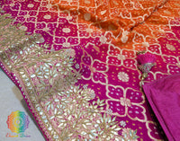 Pink Orange Banarasi Georgette Bandhani Gota Patti Saree – Bandhani Saree Online India | Elegantt Drapes