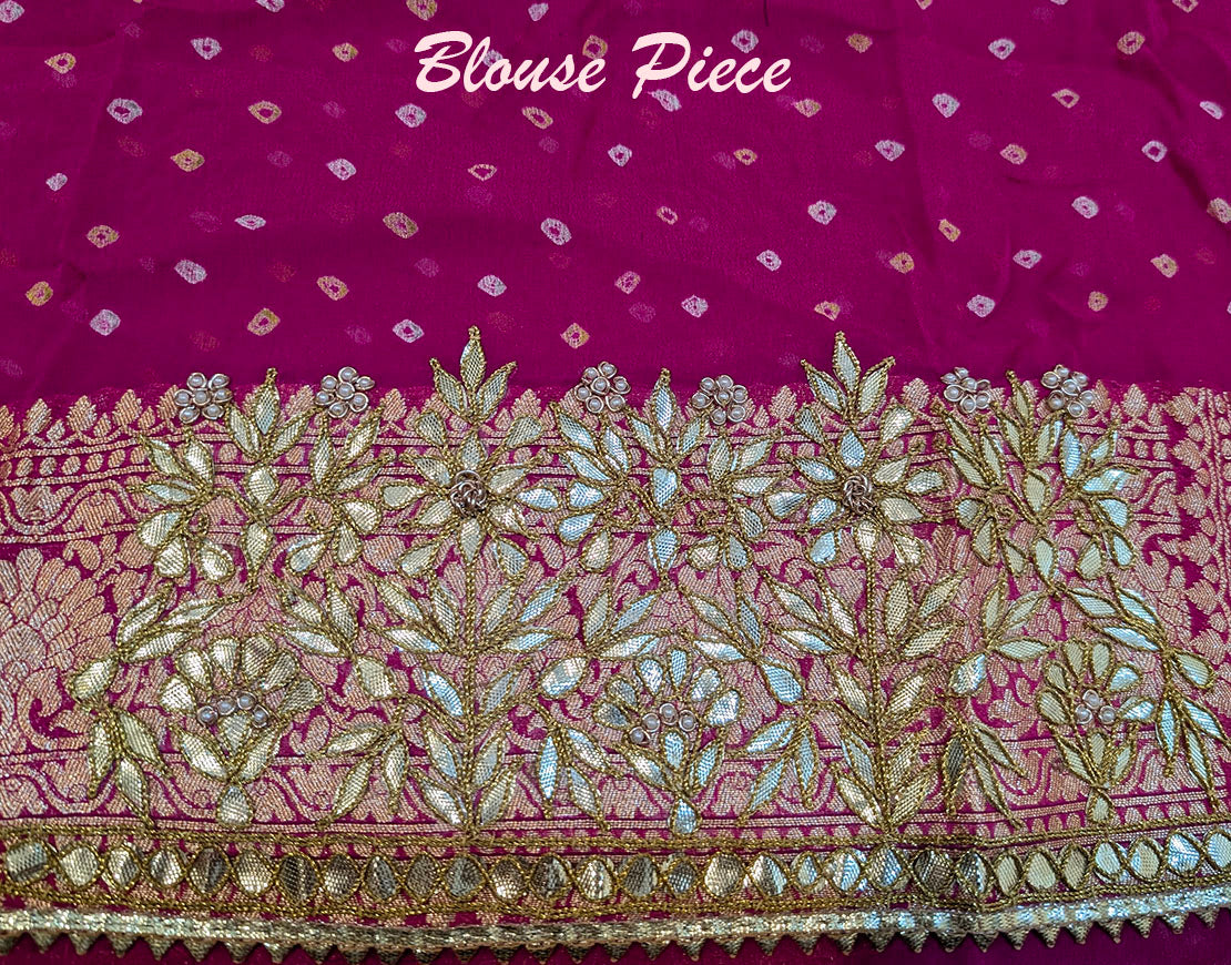 Pink Orange Banarasi Georgette Bandhani Gota Patti Saree – Bandhani Saree Online India | Elegantt Drapes