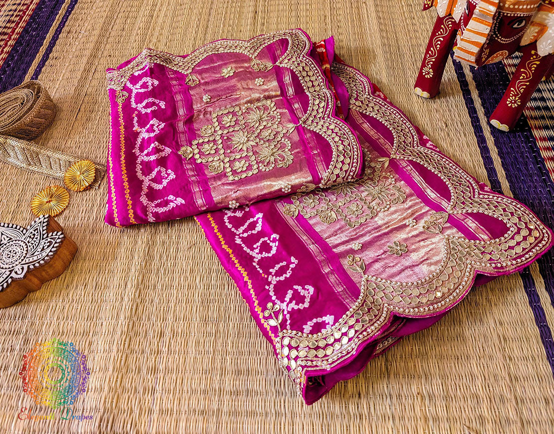 Pink Orange Pure Gaji Silk Gharchola Gota Patti Saree