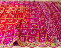 Pink Orange Pure Gaji Silk Gharchola Gota Patti Saree