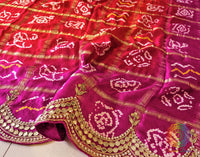 Pink Orange Pure Gaji Silk Gharchola Gota Patti Saree