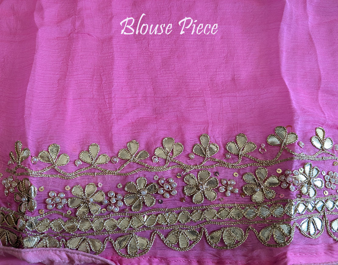 Pink Purple Chinon Bandhej Leharia Gota Patti Saree – Bandhani Saree Online India | Elegantt Drapes